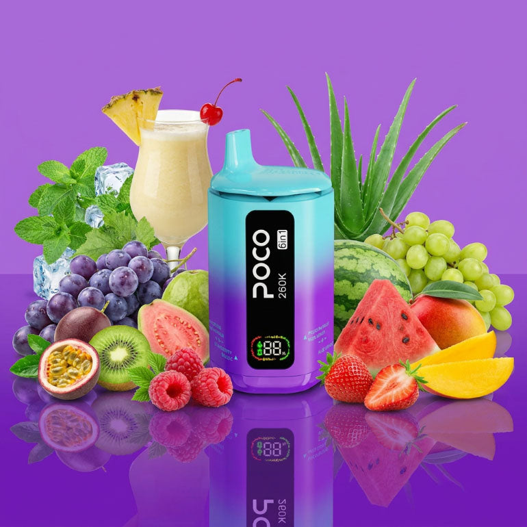 Poco 260K 6IN1 – Raspberry Watermelon & Strawberry Mango & Passion Fruit Kiwi Guava & Aloe Grape & Fresh Mint & Pina Colada 5%